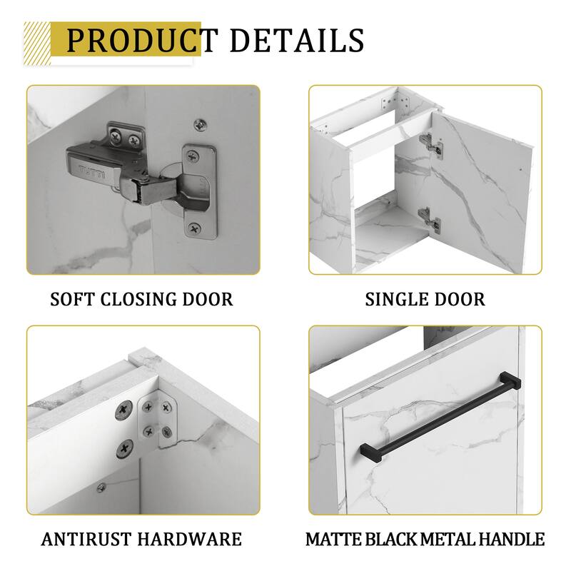 16'' Wall-Mounted Bathroom Vanity with Ceramic Sink, Soft-Close Cabinet Door, & Metal Handle - Space-Saving Design
