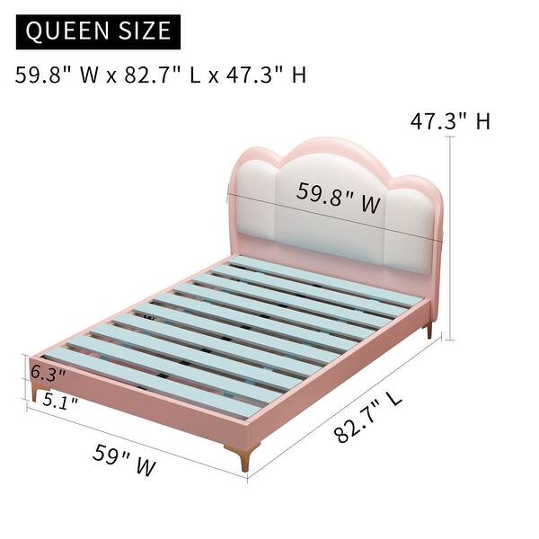 PU Leather Upholstered Platform Bed Frame for Kids Teens, Wooden Slats Support