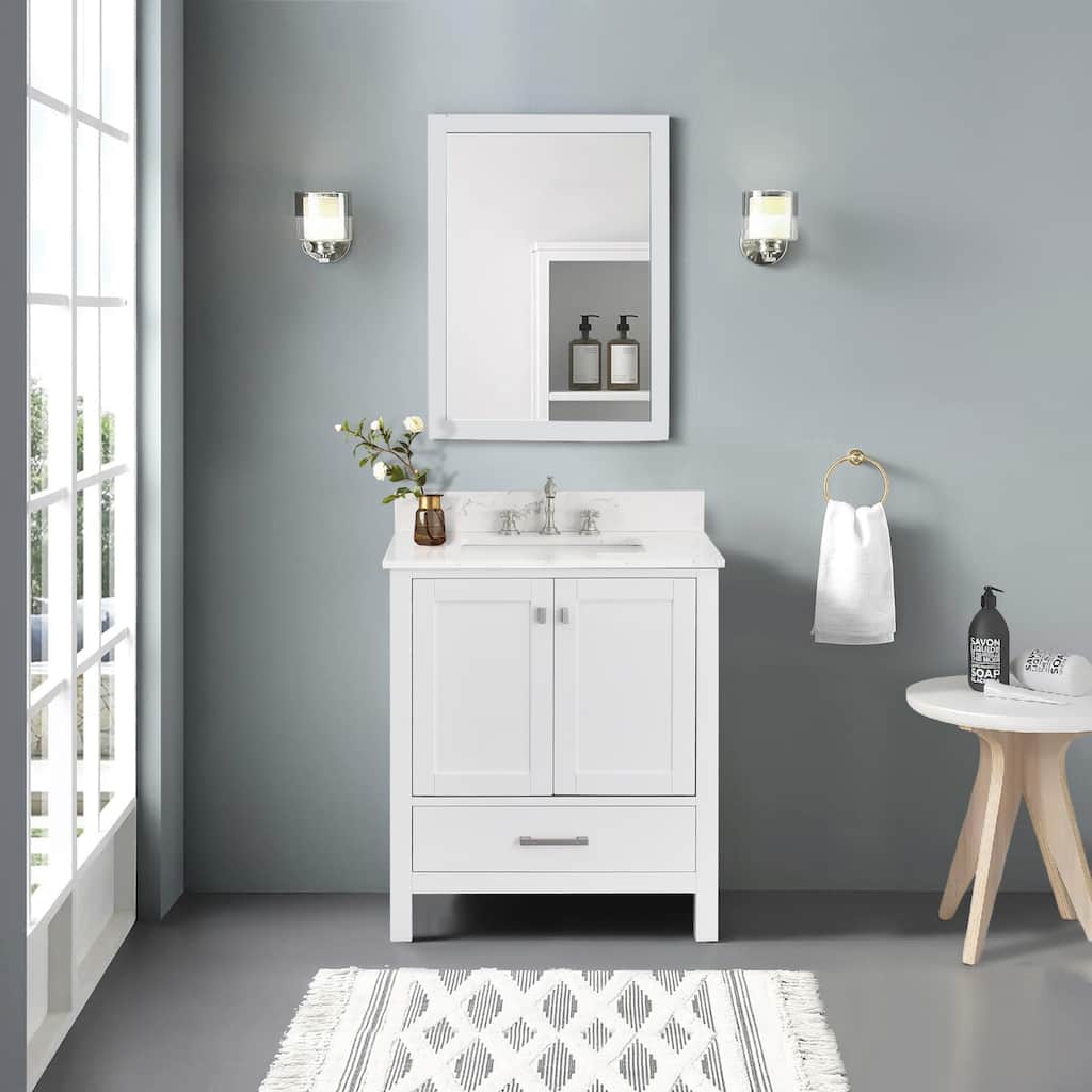 StarrySky 30 inch Undermount Single Sink Bathroom Vanity with Engineered Carrara Marble Top