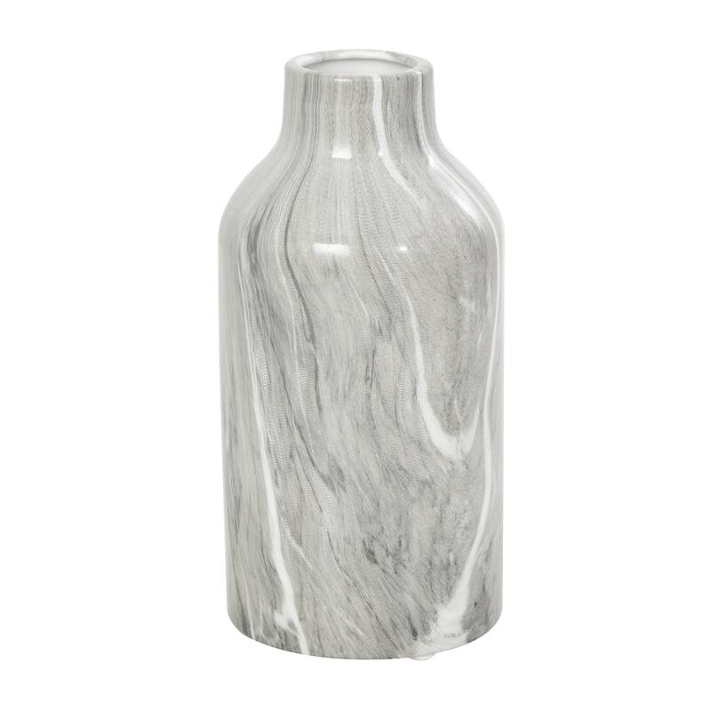 White, Gray, Cream or Black Ceramic Marble Inspired Vase with Varying Shapes (Set of 3)