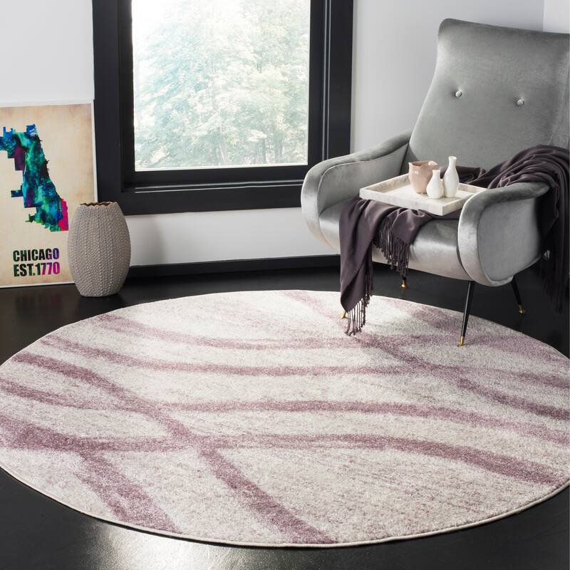 SAFAVIEH Adirondack Lelia Modern Abstract Distressed Rug - 8' Round - Cream/Purple