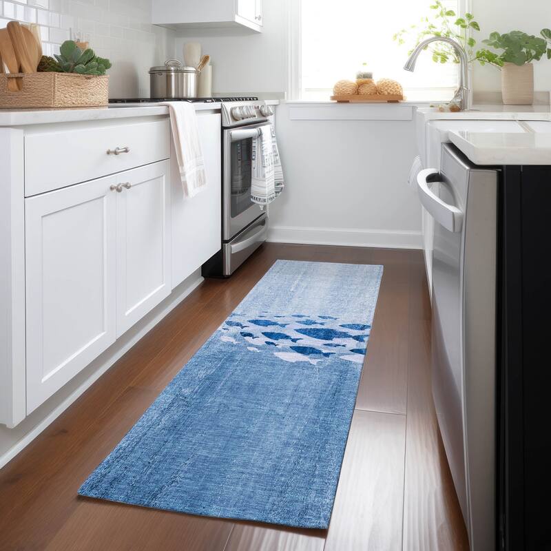 Machine Washable Indoor/ Outdoor Chantille Modern Sea Life Rug - Blue - 2'3" x 7'6"