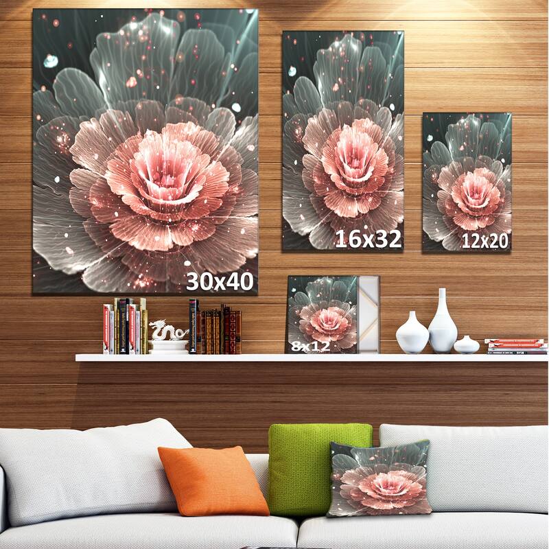 Abstract Fractal Pink Gray Flower - Floral Art Canvas Print