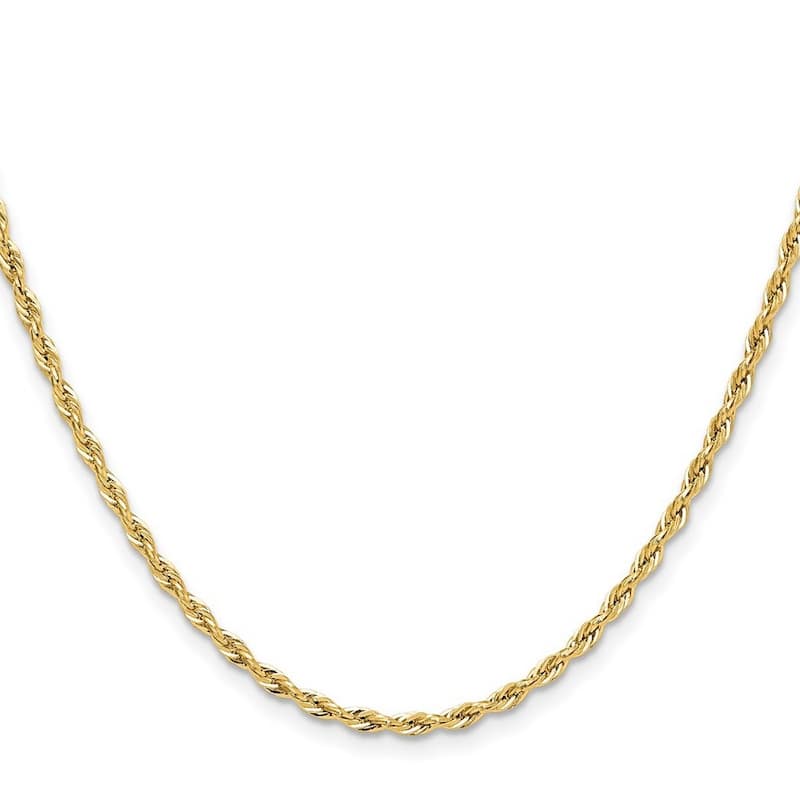Curata 14k Yellow Gold Unisex 2.5mm Semi solid Rope Chain Bracelet Options: 7" 8" 9"