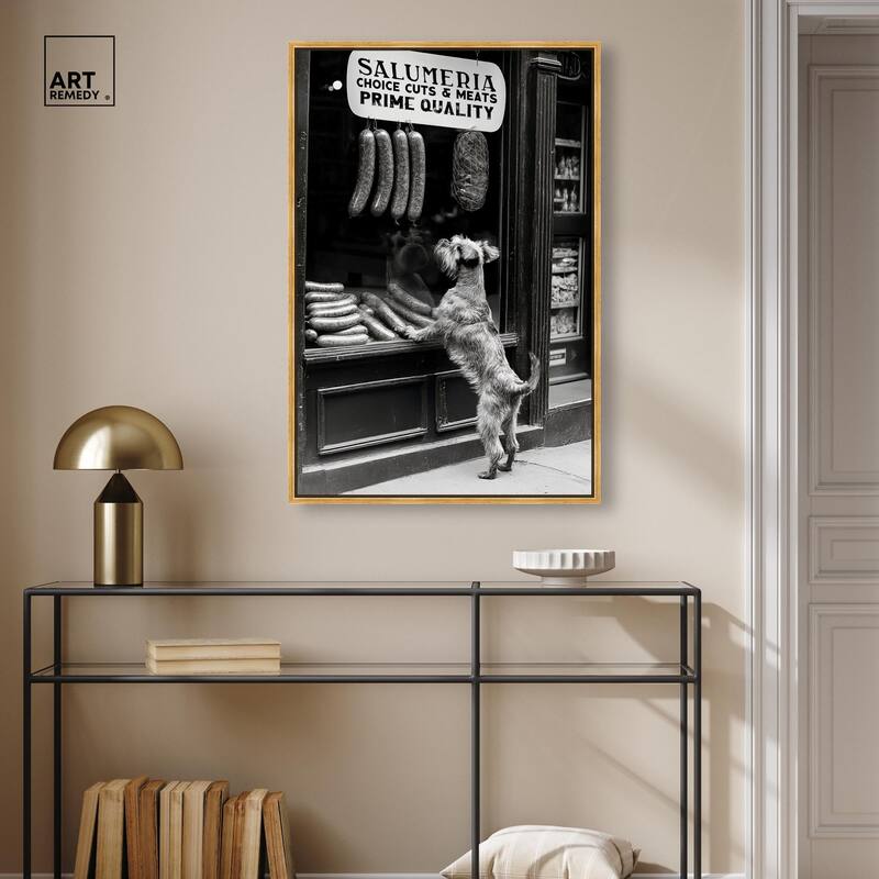 Window Shopping Pup Canvas by Art Remedy