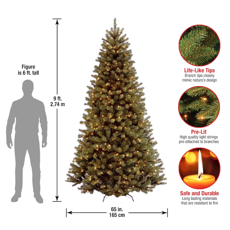 National Tree Company 9 ft. North Valley Spruce Hinged Tree with 700 Clear Lights - 9 Foot
