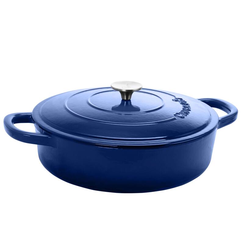 Craftsman 7 Quart Dual Handle Cast Iron Low Round Dutch Oven in Deep Blue