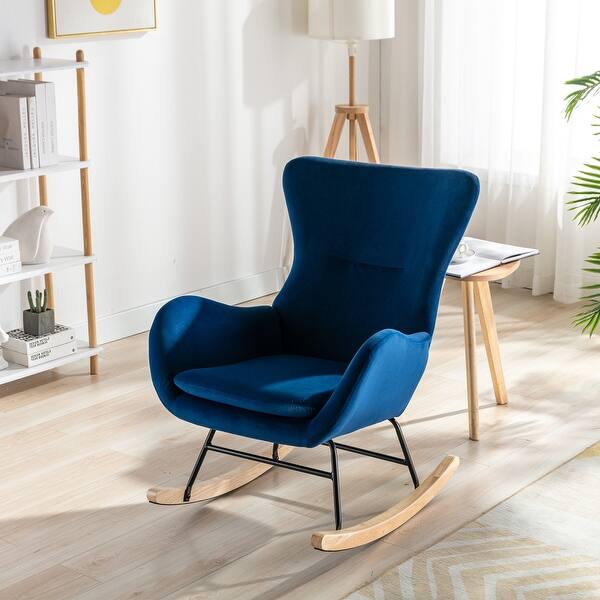 Velvet Fabric Padded Seat Rocking Chair With High Backrest And Armrests ...