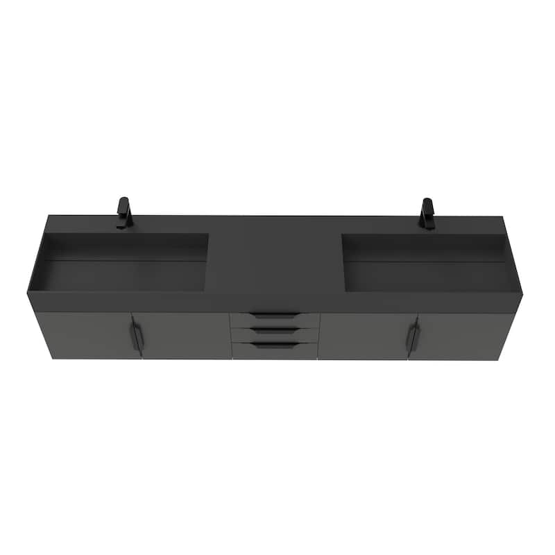 Amazon 84" Wall Mounted Double Bathroom Vanity Set w/ Black Top