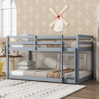 Twin over Twin Wooden Loft Bed with Ladder,with Bed Platform of Strengthened Slats - Gray