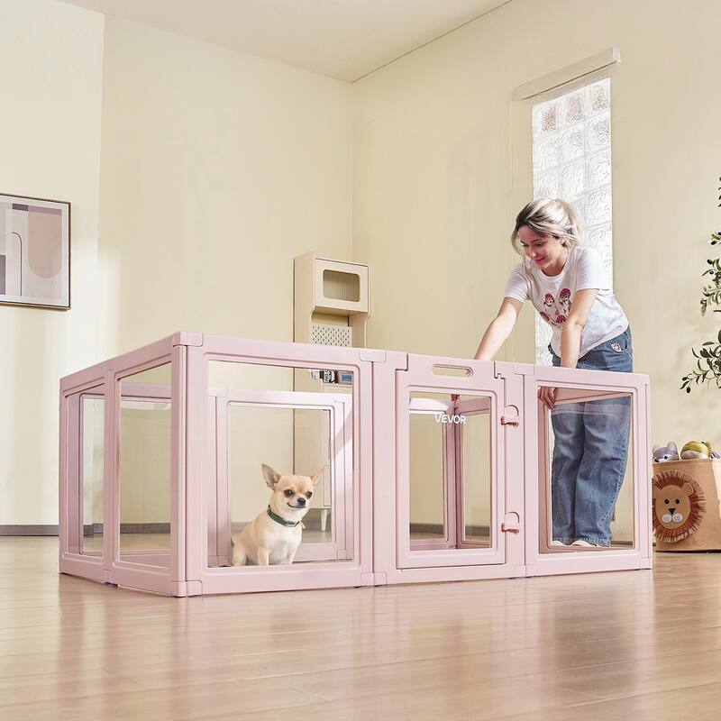 Modular Dog Playpen with Transparent Panels, Easy to Clean