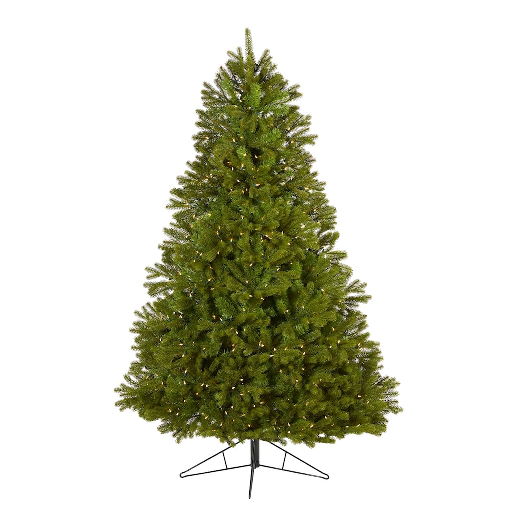 7ft Artificial Christmas Tree with Lights - Holiday Spruce Tree, Warm White LED, Bendable Branches, Festive Decor - Green - 84