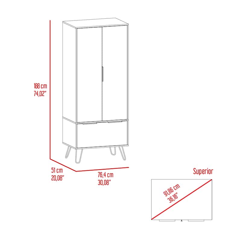 Armoire for Bedroom, Light Oak,74.02''Hx30.08''Wx20.08''D