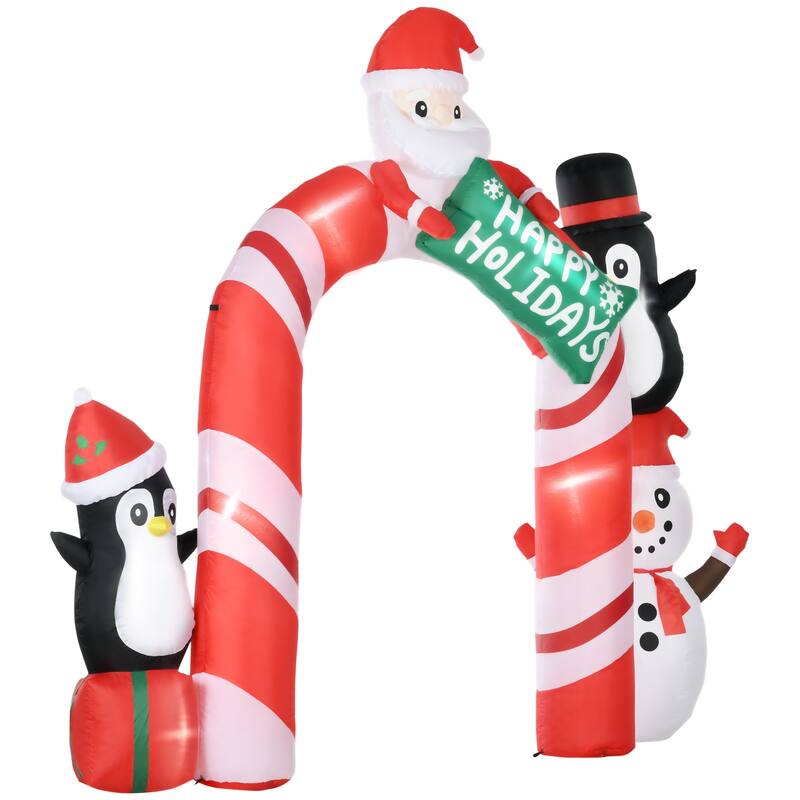 HOMCOM Giant 10ft Christmas Inflatables Decorations Archway with Santa Claus and Penguin, Blow-Up Outdoor LED Yard Display