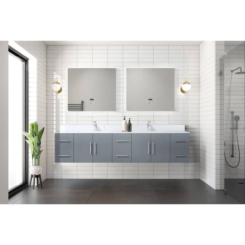 Geneva 84 in. W x 22 in. D Dark Grey Double Bath Vanity, White Quartz Top, Faucet Set, and 36 in. LED Mirrors