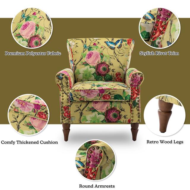 HULALA HOME Nailhead Trim Traditional Accent Armchair with Rolled Arms