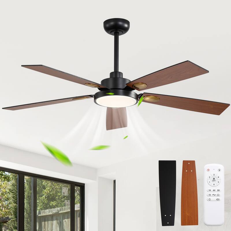 Cusp Barn 52" Black Modern Ceiling Fan with Lights and Remote, Farmhouse Indoor 5-Blade Quiet DC Motor Ceiling Fan for Bedroom