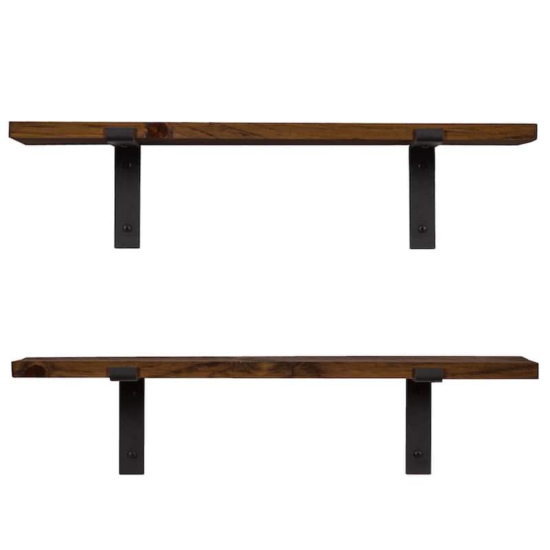Handmade Rustic Wood Floating Shelves with L Brackets (Set of 2)