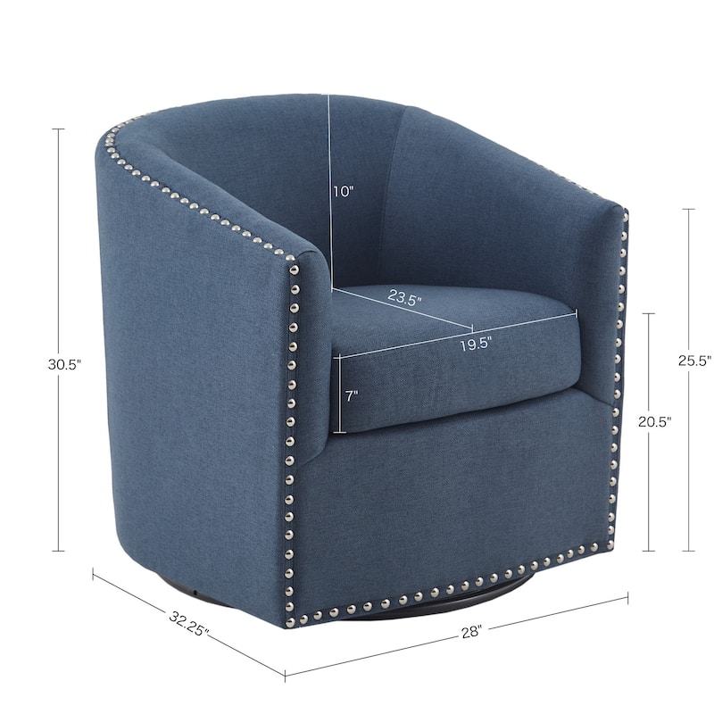 Madison Park Tyler Upholstered Swivel Barrel Chair with Nailheads