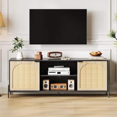 Modern Rattan TV Stand for Living Room, Bedroom, TV Console with Adjustable Shelf for 75 Inch TV - N/A