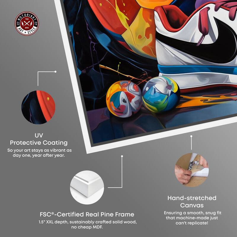 Notoriart Colorful Soccer Sneaker Splash Ii Framed Soccer 1 Piece Canvas Wall Art