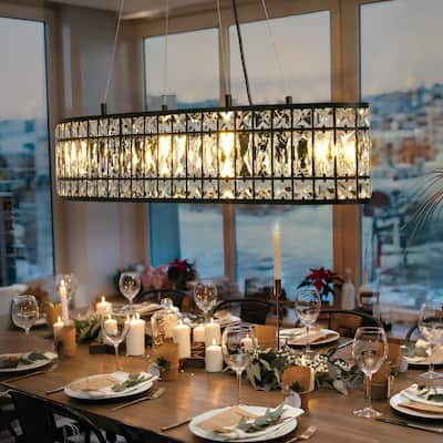 Modern 4-Light Black Crystal Chandelier Island Lights for Dining Room Kitchen Island - L31.5" x W9" x H67"