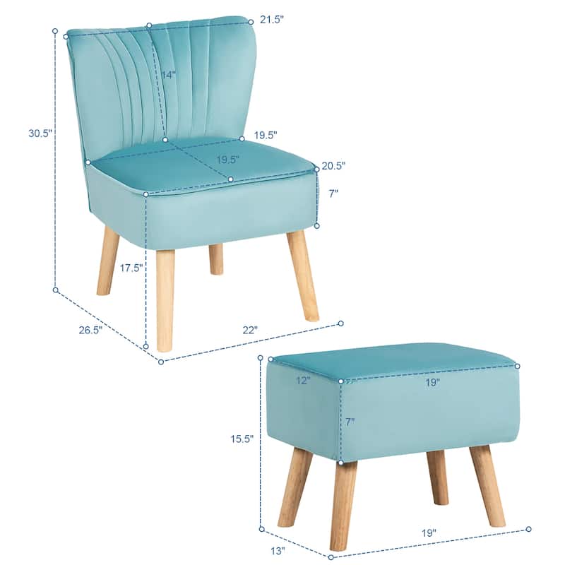 Costway Leisure Chair and Ottoman Thick Padded Velvet Tufted Sofa Set