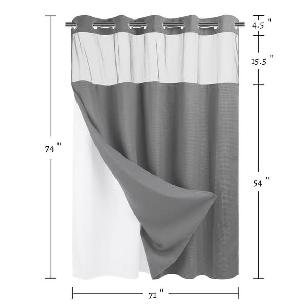 dimension image slide 4 of 18, No Hook Waffle Weave Shower Curtain with Snap-in Liner