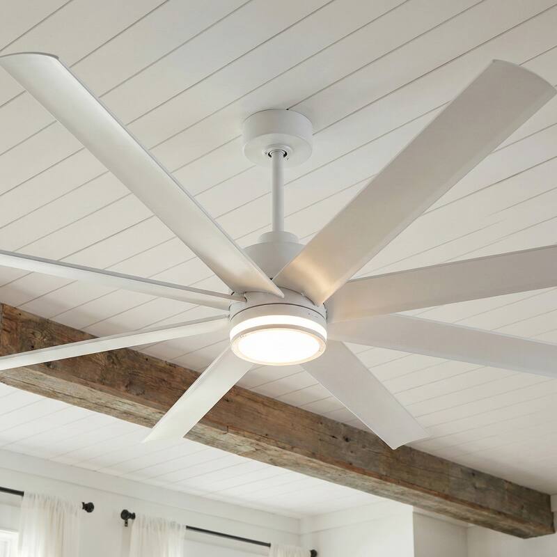 72" Modern White Large Smart Ceiling Fan with Light and Remote, App Control, Voice Control