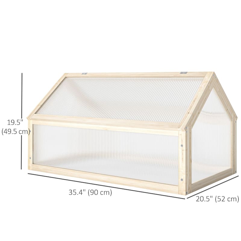Wooden Cold Frame Greenhouse Garden Portable Raised Planter with OPenaBle ToP For Indoor, Outdoor, Flowers, Plants - Natural