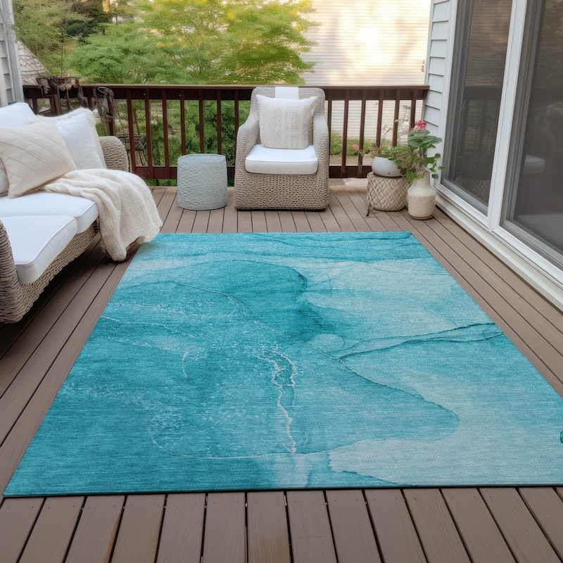 Machine Washable Indoor/ Outdoor Abstract Chantille Rug