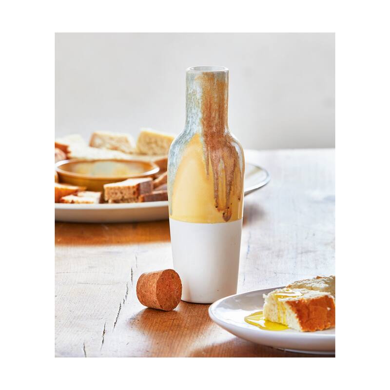 Cork Top Oil & Dressing Bottle - 12oz Ceramic Food Storage Container, Multicolor Kitchen Accessory, Hand Wash Only