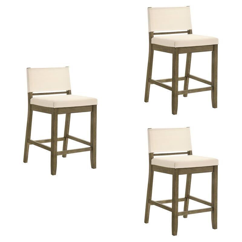 Yanely Mdoern Bar Stool, Upholstered Counter Height Stool with Solid Wood Legs - Set of 3 - Putty Brown - Counter Height