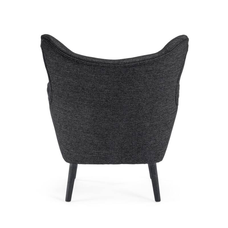 Black Modern 34.25" Upholstered Arm Chair with Oak Wood Legs and Wing Back