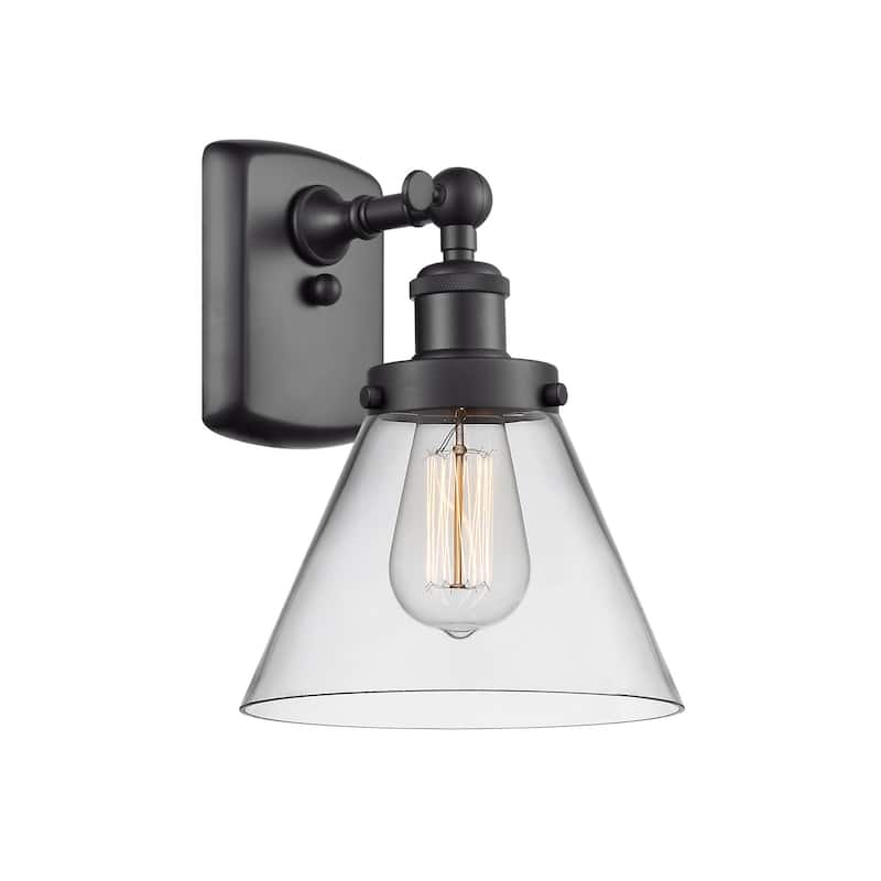 Innovations Lighting Large Cone 8" Wide Bathroom Sconce - Matte Black / Clear