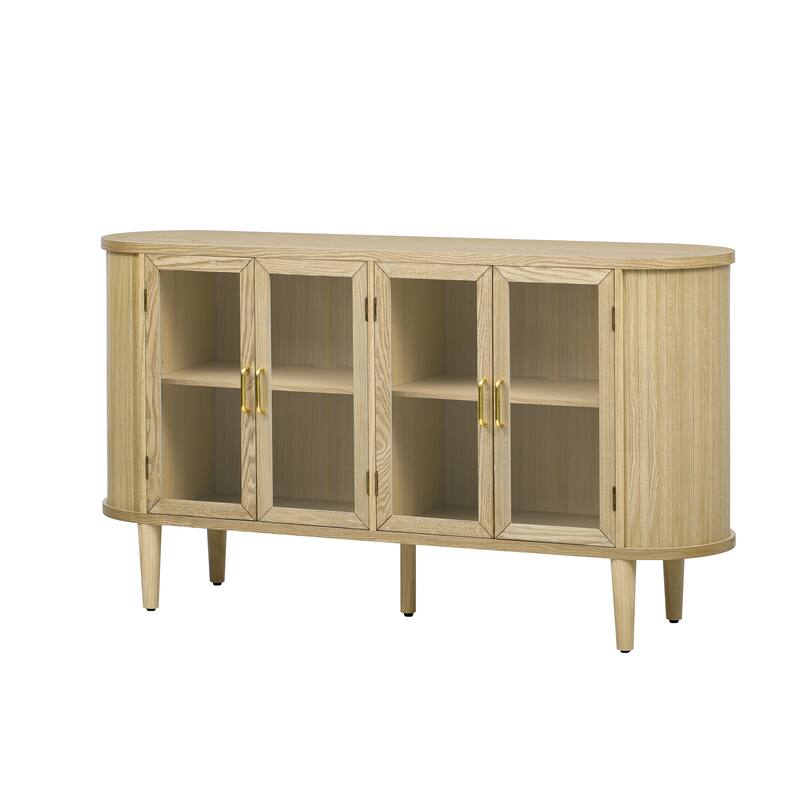 Farmhouse Sideboard Cabinet with Storage, Wood Buffet Cabinet with Glass Doors and Adjustable Shelves for Kitchen
