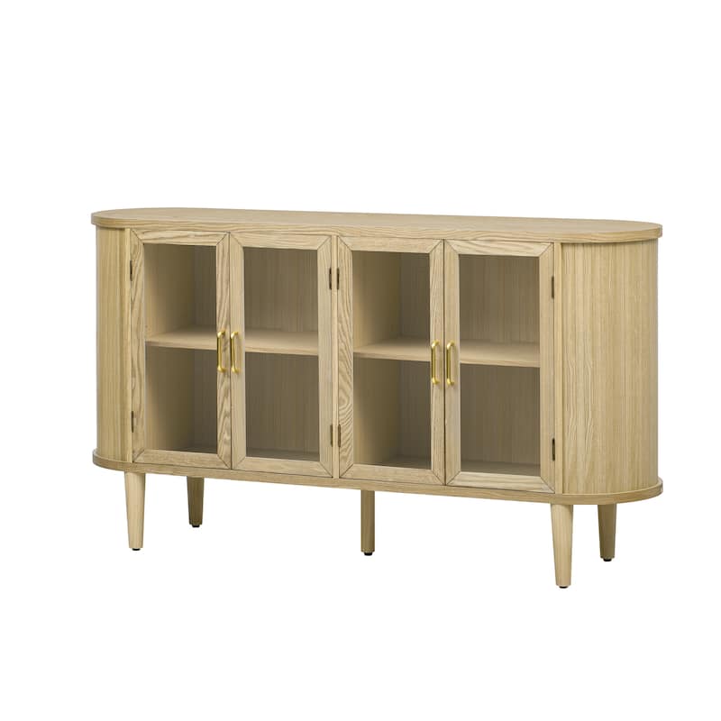 Farmhouse Sideboard Cabinet with Storage, Wood Buffet Cabinet with Glass Doors for Kitchen, Dining Room and Living Room