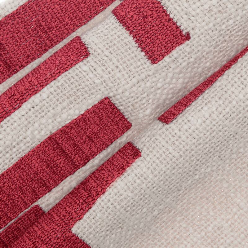 Handwoven Geometric Abstract Embroidered Square Throw Pillow - 24" - Red and Cream