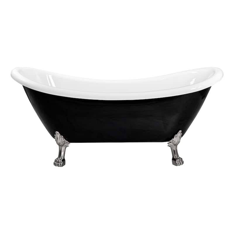 Daphne 59" & 69" Clawfoot Tub White or Black Acrylic Five Feet Colors - 59" - Black w/Brushed Nickel Feet