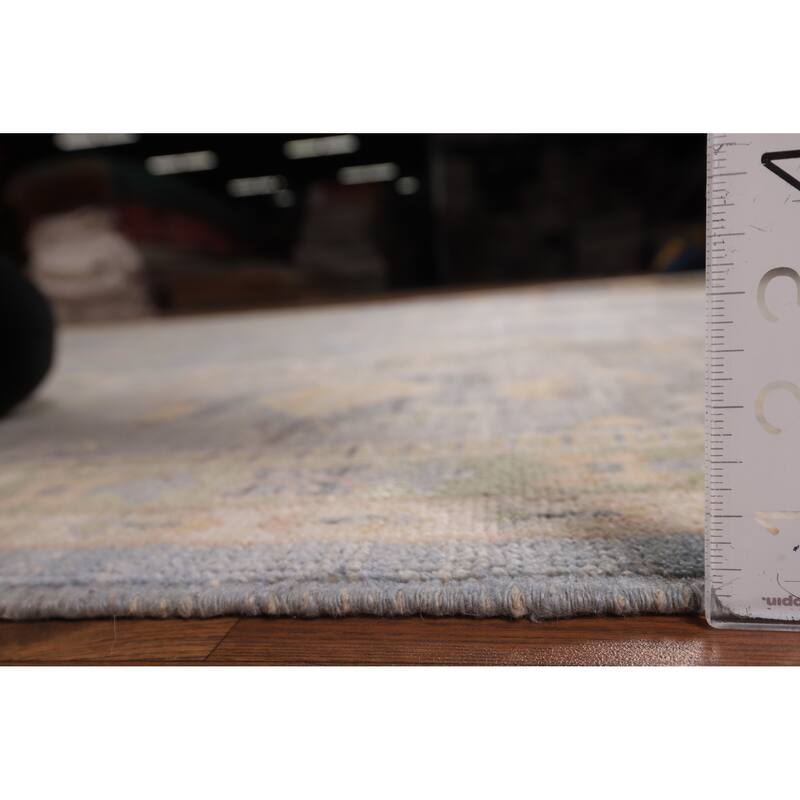 Light Blue Oushak Vegetable Dye Turkish Area Rug Handmade Wool Carpet - 8'5"x 9'11"
