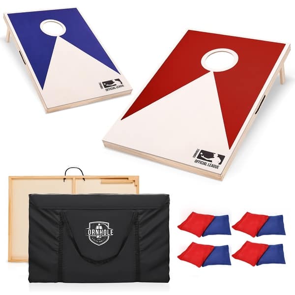 slide 2 of 8, 3' x 2' Solid Wood Premium Cornhole Set, Game Boards, Includes Set of 8 All-Weather Corn Hole Toss Bags - 2' x 3' Red&Blue