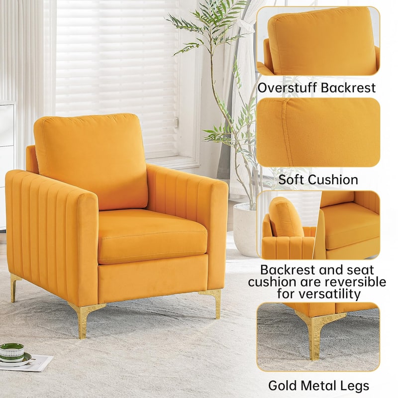 Modern Velvet Accent Chair for Living Room & Bedroom Comfy Reading Armchair with Gold Metal Legs
