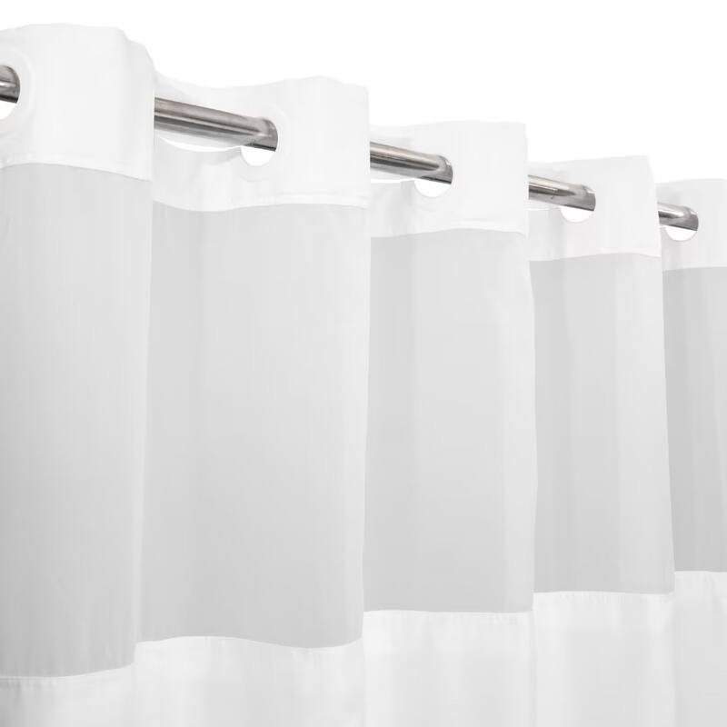 No Hook Slub Linen Texture Shower Curtain with PEVA Snap-in Liner