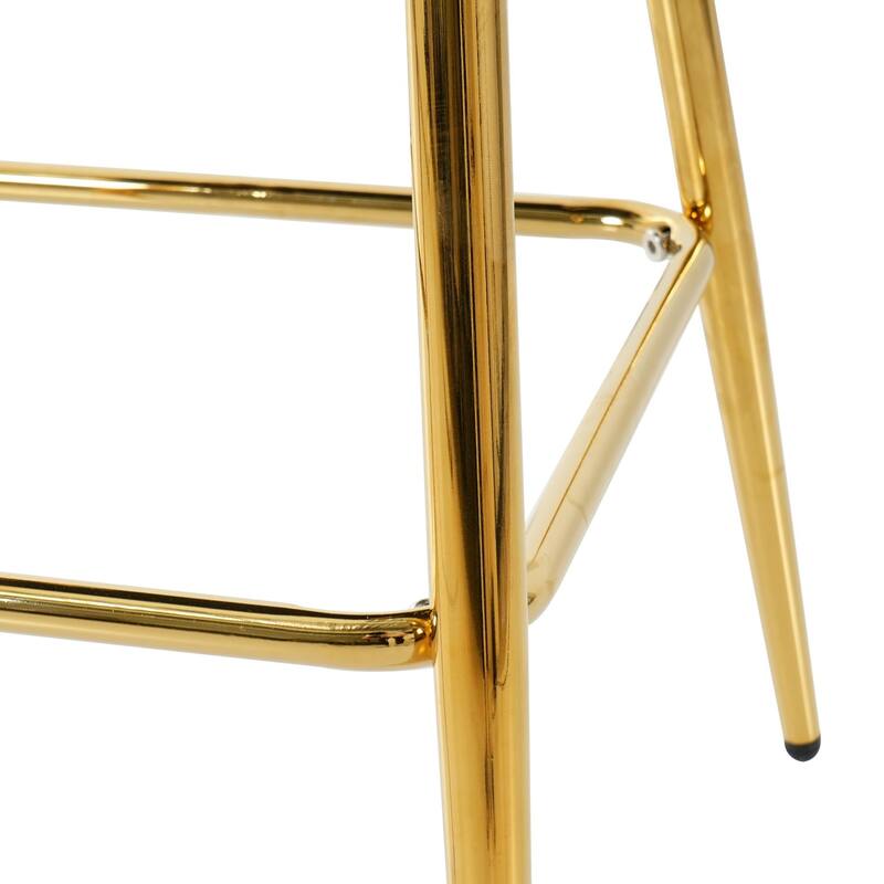 Set of 2 Velvet Shell Bar Chairs with Gold-Plated Metal Legs