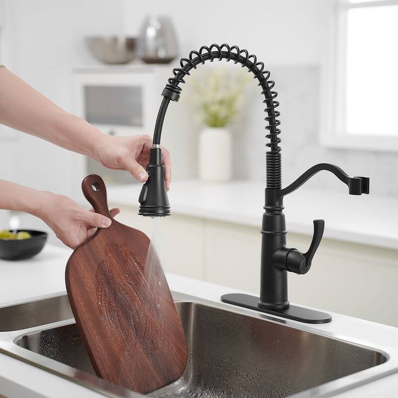 WIZ Pull-Down Sprayer 3 Spray High Arc Kitchen Faucet With Deck Plate
