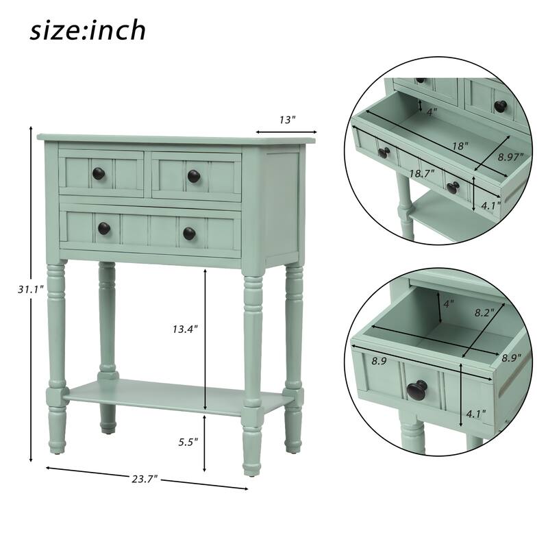 Narrow Console Table, Slim Sofa Table with 3 Storage Drawers and Bottom Shelf