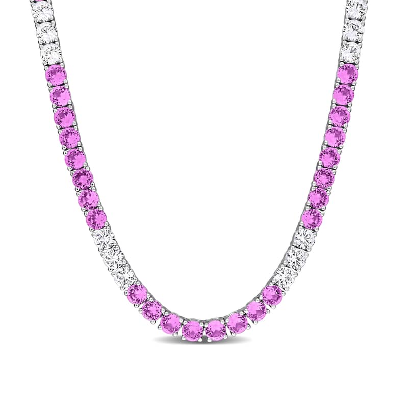 Miadora Created Gemstone Tennis Necklace Sterling Silver - 17in - Pink