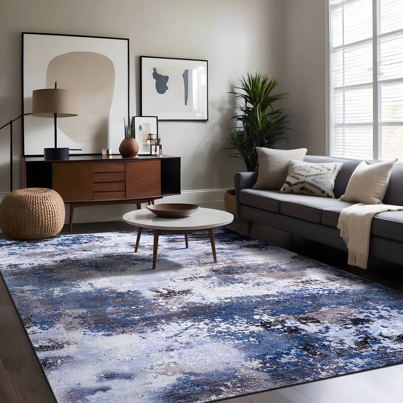 Beverly Rug Queen Abstract Non-Slip Rubber Back Washable Indoor Area Rug