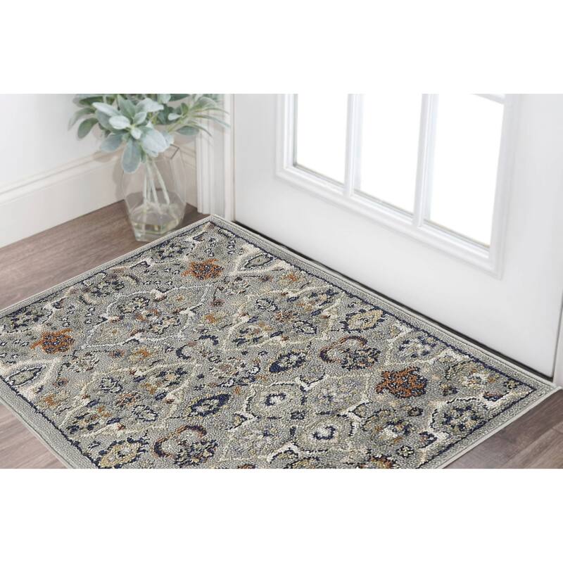 Cezew Power Loomed Floral Traditional Low Pile Durable Area Rug By HomeRoots - 60' X '36' X '0.25 - 60' X '36' X '0.25 - Gray and Ivory - Rectangle