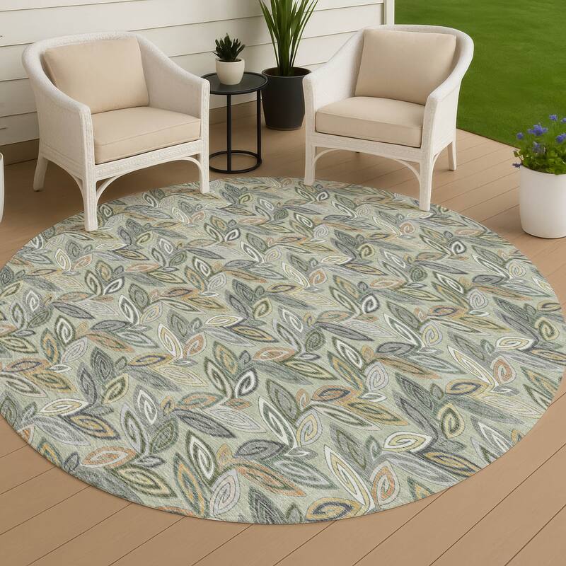 Machine Washable Indoor/ Outdoor Modern Rose Hill Chantille Rug - Celery - 8' x 8'